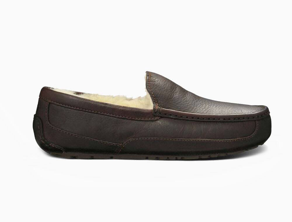 UGG Ascot Leather Mens Slippers Chocolate - AU 619DG